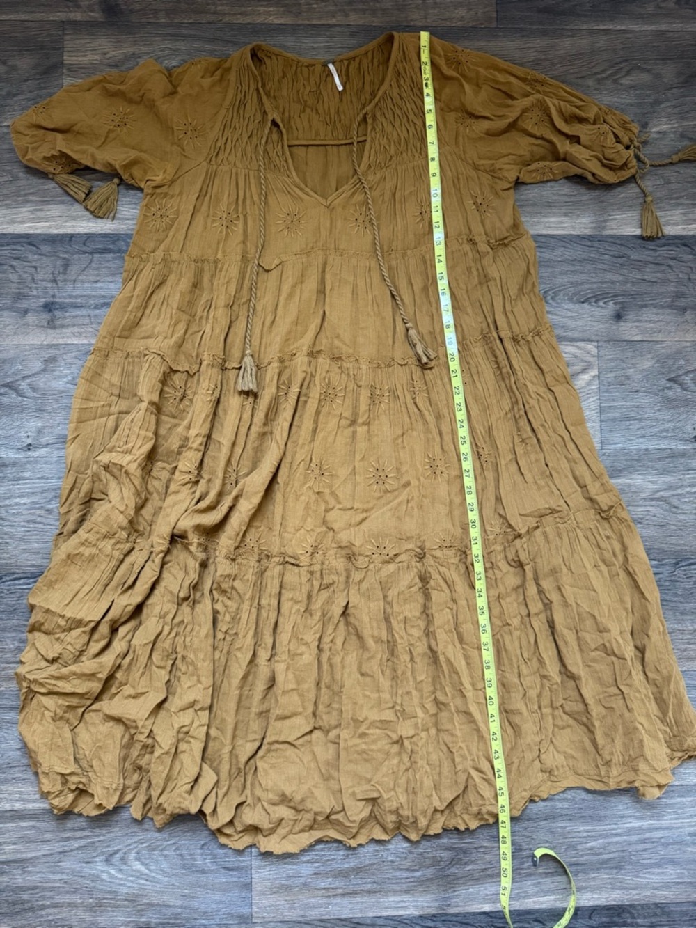 Free People Celestial Skies Tuscan Fields Midi Dress Cotton Bohemian Tiered M - Picture 7 of 9
